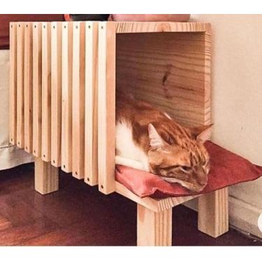 Imagem de Mesa de Cabeceira com Toca para Gatos, 60x30x50 cm Madeira Pinus Natural Design Moderno