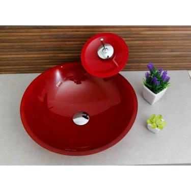 Imagem de Kit Banheiro Cuba de Vidro Redonda 35 cm com Válvula Click - Lopazzi, 