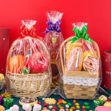 Imagem de Yeumk 5 sacos de celofane extra grandes para cestas de presente, sacos de violoncelo transparentes grandes para embrulho de presente de Natal, embalagem de plástico para produtos de Halloween e Páscoa