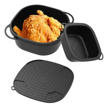 Imagem de FALESOUL Silicone para fritadeira de vidro portátil Ninja Crispi, 2 peças de forros de airfryer para recipientes de vidro de 4 litros e 6 xícaras, acessórios de airfryer, seguro para máquina de lavar