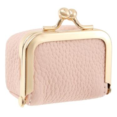 Imagem de Mini caixa de joias de couro genuíno com fecho de beijo inspirado no vintage, porta-moedas, estojo de joias portátil, mini caixa de anel compacta para meninas e mulheres (rosa)