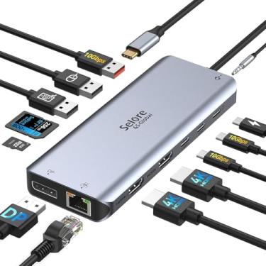 Imagem de Estação de ancoragem USB C, monitor duplo Selore 13 em 1 USB C Hub 3 monitores com HDMI duplo, DP, 10G USB A/C, 100W PD, 5 portas USB A/C, Gigabit Ethernet, estação de ancoragem de laptop para Dell