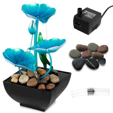 Imagem de LCZNXJJY Fonte de mesa para interior Fonte de água de mesa pequena cachoeira de lótus com rochas alimentada por USB, relaxamento, água corrente, meditação ornamentos para decoração de casa, quarto,