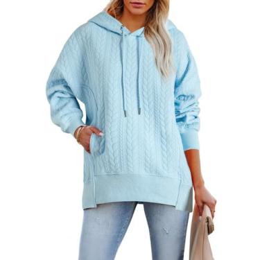 Imagem de Moletom solto feminino AlvaQ, outono e inverno, azul celeste