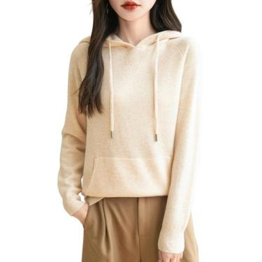 Imagem de Moletom feminino Chanyarn 100% lã merino, outono inverno, bege