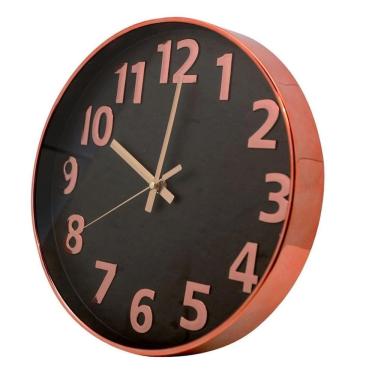 Imagem de Relógio De Parede 30Cm Números Grandes Yazi - Preto E Rose