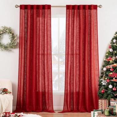 Imagem de Cortinas MIULEE de Lino Rojo de 244 cm para Dormitorio y Sala de Estar
