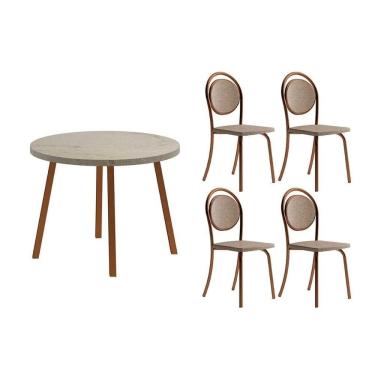 Imagem de Sala de Jantar Completa Stellar 1599 Aço c/ Tampo Madeirado 100x100cm e 4 Cadeiras 1738 Rose/Petra - Rose/Areia - Caramelo - Carraro