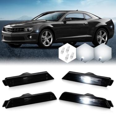Imagem de D-Lumina Luzes de Marcação Lateral LED Caixa OEM Lente Fumada e 4 PCS Lâmpada LED Branca Compatível com Chevy Camaro 2010-2015, 5ª Geração Camaro Frente Traseira Para-choques Luz Lateral Branca