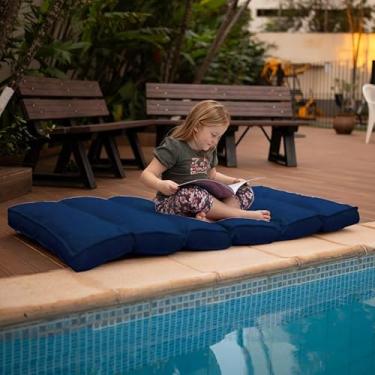 Imagem de Futon Solteiro Dobrável 70x170cm Cor Azul Profundo, Espuma Hiper Soft, Capa Removível e Lavável em Suede, Multiuso – Confort Linens