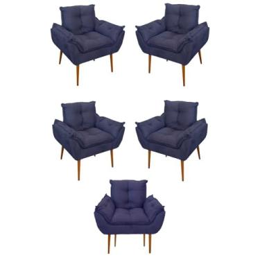 Imagem de Kit 05 Poltrona Opala Sofá Sala, Quarto, Escritório Suede Cor:azul Marinho