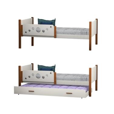 Imagem de Kit 2 Camas Solteiro Star Com 1 Cama Auxiliar - Branco/Mel - Divaloto Móveis