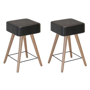 Imagem de Kit 2 Banco Banqueta Rio Baixa 50cm Couríssimo Preto - Salaone Preto