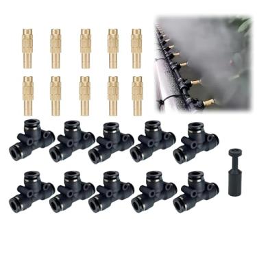 Imagem de 10 unidades de bicos de nebulização de latão OD 3/20.3 cm OD pulverizador de cobre ajustável, tipo de três seções, orifício de 0,039"/1 mm, irrigação por gotejamento, conexões pneumáticas para