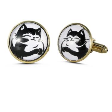 Imagem de Abotoaduras genéricas Cute Cat em liga preta e branca de 1,7 cm