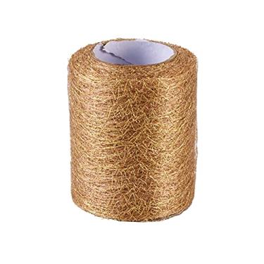 Imagem de Elecrelive 20 metros de malha dourada com glitter fita com fio 75 mm acabamento em renda dourada tecido de tule transparente para decoração de casa de Natal embrulho de presente