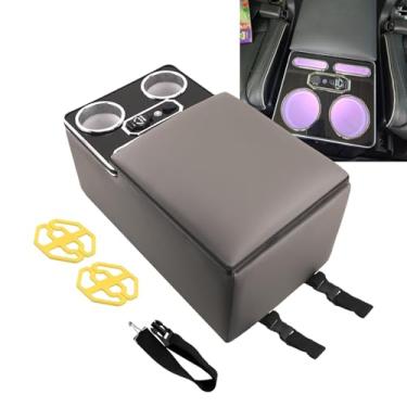 Imagem de Sporacingrts Caixa de armazenamento de apoio de braço para console central com base de carregamento sem fio e suporte de copo frontal, organizador multifuncional de apoio de braço de carro para carros