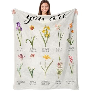 Imagem de Cobertor de flores cristãs, presentes de aniversário, escrituras, presentes religiosos, inspiradores para mãe, esposa, filha, irmã, amiga, microfibra ultra macia, decoração de fé (127 x 152 cm, flor)