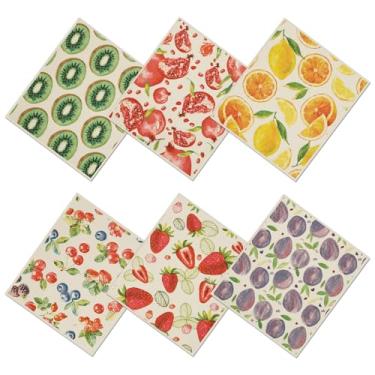Imagem de UKQRRTC 6/8 peças de panos de prato suecos, toalhas de prato reutilizáveis impressas de frutas, absorventes e não arranhões, dupla face, Scandi minimalista para cozinha, limpeza doméstica, sem deixar