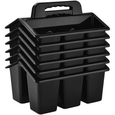 Imagem de ALINK Cesta de armazenamento para sala de aula com alça, pacote com 6 unidades de plástico, para artesanato, escritório, 4 compartimentos para crianças, lápis, giz de cera, marcador, material escolar