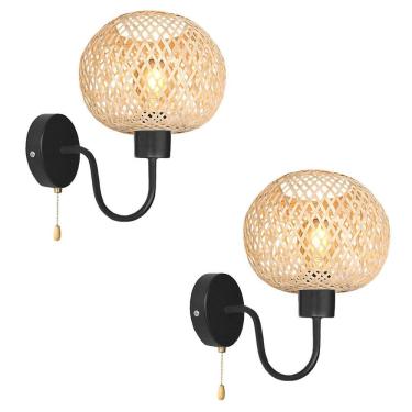 Imagem de Kit 2 Arandela Bambu Fibra Natural Artesanal Cabeceira Nat91