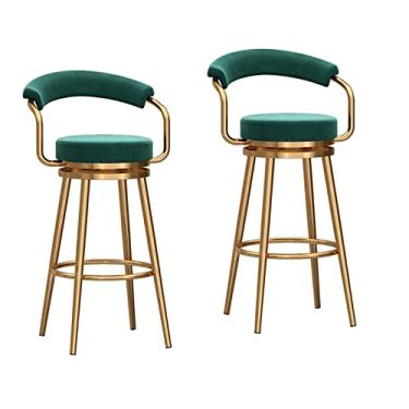 Imagem de Banquetas de altura para balcão, conjunto de 2 cadeiras de jantar giratórias modernas de 61 cm, bancos de bar dourados estofados de veludo, bancos de ilha com suporte de 150 kg, verde