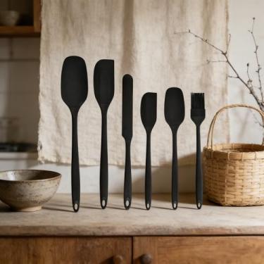 Imagem de Conjunto de 6 espátulas de silicone, colher de borracha, espátula, resistente ao calor, design de uma peça, espátula sem costura, raspadores antiaderentes, ferramenta de mistura para assar (conjunto