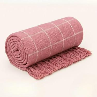 Imagem de Manta para Sofá Gigante 2,40x1,80m Casal Algodão Macio Decorativa(Rosa com Branco)