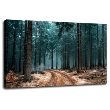 Imagem de Forest Fog Wall Art Brown Canvas Prints Path Poster For Home Conjunto de 1 Decorações com Moldura 60 cm x 40 cm