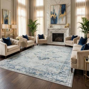 Imagem de Zanipex Tapetes de área de 20 x 25 cm para sala de estar, tapetes laváveis para quarto, 13 x 17 cm, entrada de corredores, cozinha, tapete boho interno, tapete bege para escritório (azul celeste macio