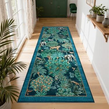 Imagem de GarveeHome Tapete de selva 6 x 25 cm tapete de cozinha antiderrapante lavável para corredores, tapetes de corredor com estampa de animais com suporte de borracha macio de baixa pilha floresta tapete