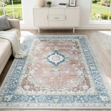 Imagem de WEZVIX Tapete lavável 15 x 23 cm para sala de estar, tapete grande floral vintage tradicional, macio de pelo baixo para sala de jantar, quarto de hóspedes, escritório, quarto de crianças, casa de