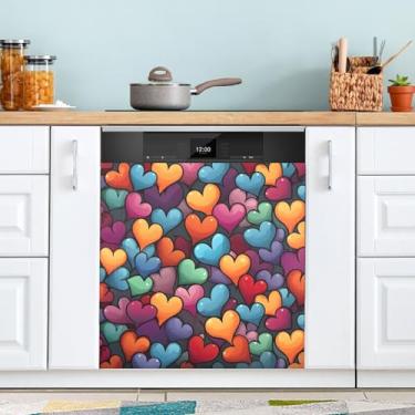 Imagem de ATTX Capa de ímã de lava-louças com corações de desenho animado | Adesivo decorativo de eletrodomésticos de 58 x 66 cm para armários domésticos e eletrodomésticos #93