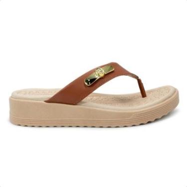 Imagem de Chinelo Usaflex Feminino Salto Baixo Couro Enfeite Casual UD13001-Feminino