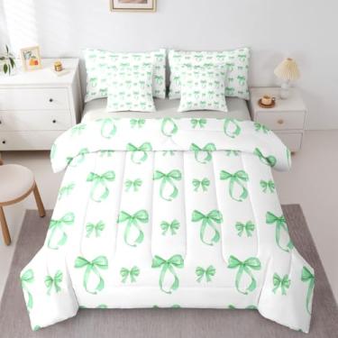 Imagem de Erosebridal Jogo de cama Coquette com laço e laço de 7 peças, conjunto de edredom de fita dupla com lençóis, decoração de laço, cama em uma bolsa, cama kawaii sonhadora com 2 fronhas, 2 fronhas