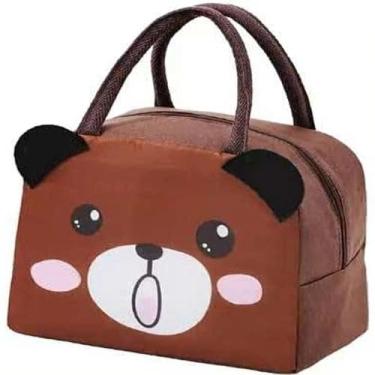 Imagem de Bolsa Térmica Infantil 3D, Lancheira Escolar com Alça, Design Animais, Material Oxford, Isolamento Térmico, 17x22x9 cm Azul, Rosa, Marrom (Urso (marrom))