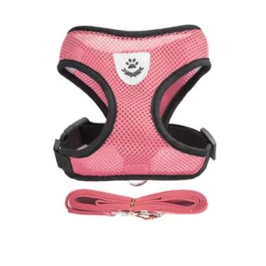 Imagem de Peitoral Ajustável com Guia para Cachorro, Malha Respirável em Cor Rosa, Design Reflexivo, Conjunto Confortável com Coleira e Guia (Grande)