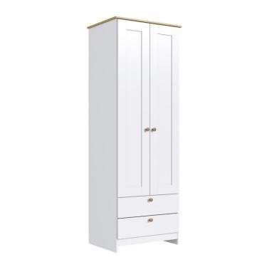 Imagem de Guarda Roupa Solteiro 2 Portas 2 Gavetas 60cm RP2220 Branco/Ipê - Decibal