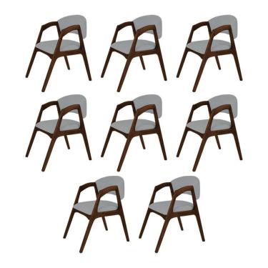 Imagem de Conjunto Com 8 Cadeiras De Jantar Estofada Gabriela Mel Linho Cinza