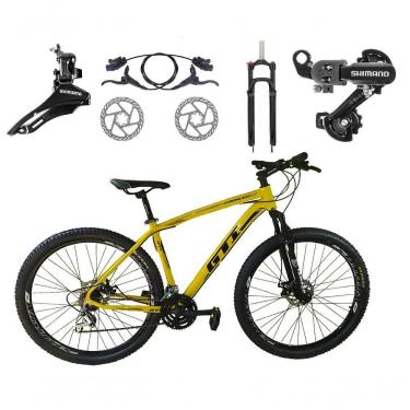 Imagem de Bicicleta Aro 29 Gti Roma Shimano 24v K7 Freio A Disco Hidráulico Garfo Com Trava - Amarelo Tam.15