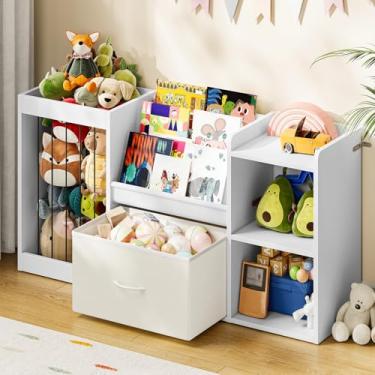 Imagem de CHOEZON Estante infantil, prateleira de armazenamento de brinquedos infantis com gaveta, prateleira de exibição com organizador de animais de pelúcia, estante infantil com 3 prateleiras, para quarto