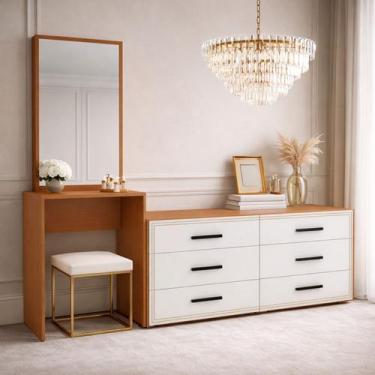 Imagem de Penteadeira Cômoda Auxiliar 210cm 6 Gavetas Valência Politorno Móveis,
