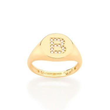 Imagem de Anel Rommanel Letras Folheado a Ouro com Zircônia 512964, Dourado, 16