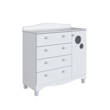 Imagem de Cômoda Infantil 4 Gavetas 1 Porta Fraldário Linha Encanto 90cm Branco 