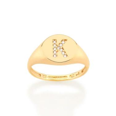 Imagem de Anel Rommanel Letras Folheado a Ouro com Zircônia 512964, Dourado, 18
