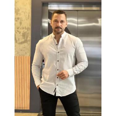 Imagem de Camisa Masculina Gola Padre Manga Longa - Genérico, Azul, Celeste, GG