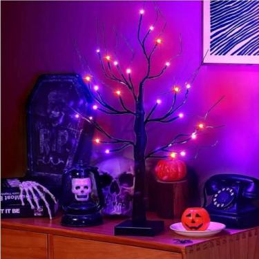 Imagem de Luz De Árvore De Bétula LED Laranja E Roxa Para Halloween, 24 Luzes, G