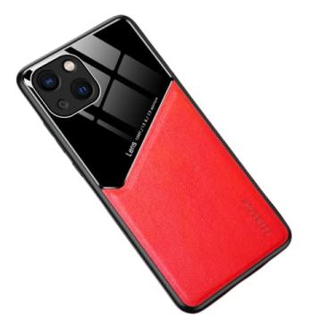 Imagem de OIOMAGPIE Capa de telefone leve de couro magnético + vidro fashion para iPhone 13 12 11 Pro Max Mini SE X XS XR 8 7 6 6S Plus Shell, capa traseira de proteção de lente (vermelho, 12 mini)
