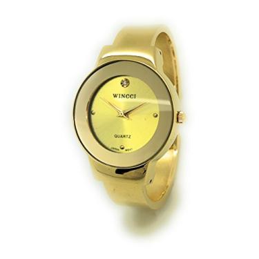 Imagem de Relógio feminino elegante e casual com pulseira de metal brilhante, moderno Wincci, Dourado