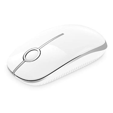 Imagem de Mouse silencioso sem fio, mouse de viagem fino de 2,4 G com receptor USB, mouse de computador portátil com clique silencioso para laptop, PC, Mac, textura confortável, branco e prata